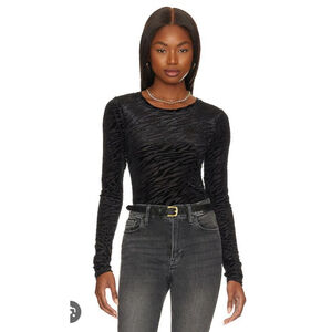 Good American Burnout Zebra Bodysuit Black Long Sleeve Sheer Size 1 NWT Small